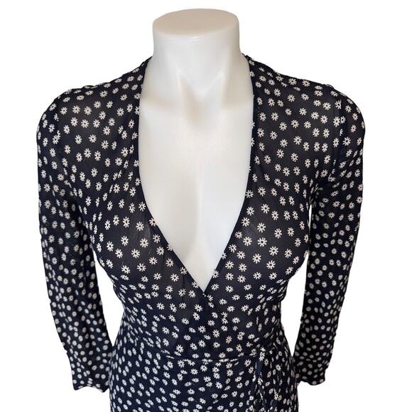 Reformation Navy Blue and White Floral Semi Sheer Wrap Maxi Dress Size XS - Picture 4 of 14